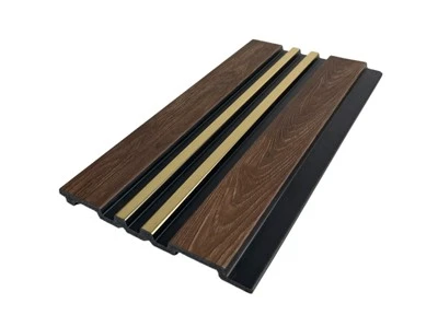 Qamħ ta 'l-injam skur Double Gold Strip PS Wall Panel